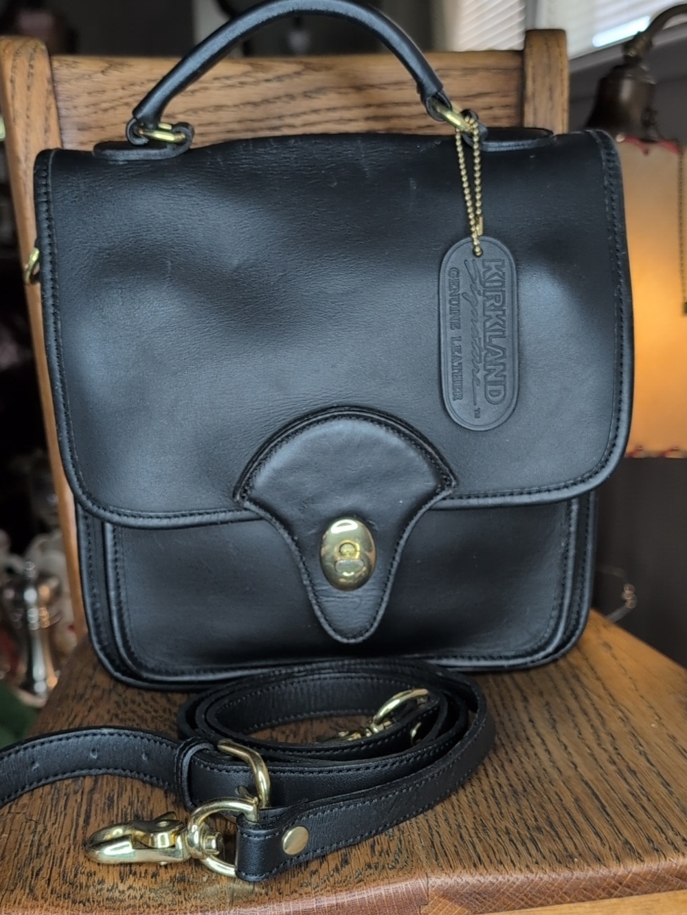 Kirkland Signature Black Leather Top-Handle Crossbody Bag
